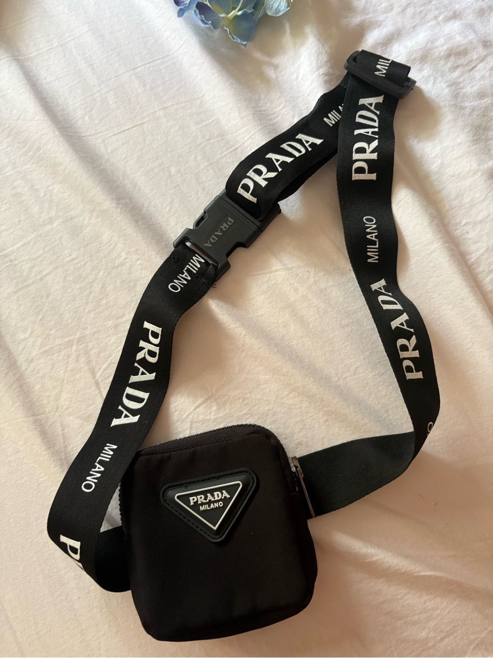 Prada Black Logo Nylon Crossbody Pouch or Fanny Pack with Adjustable Strap